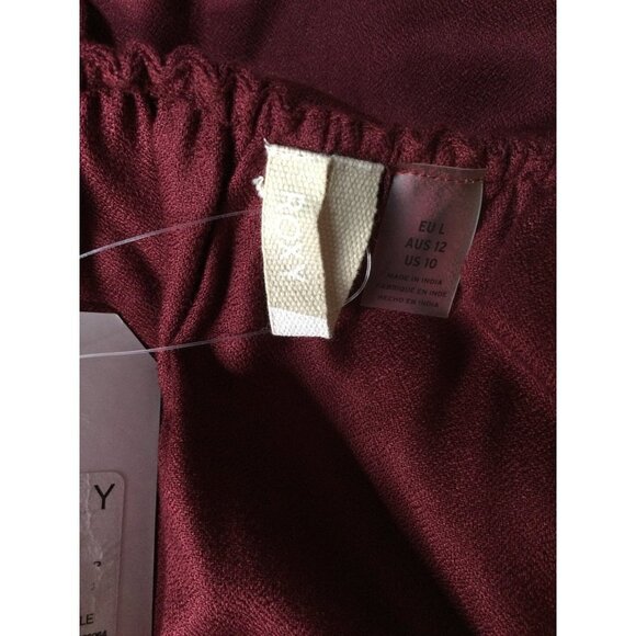 Roxy Women Still Waking Up Solid Shift Dress Ruffle Keyhole Burgundy Size Large - Picture 4 of 5